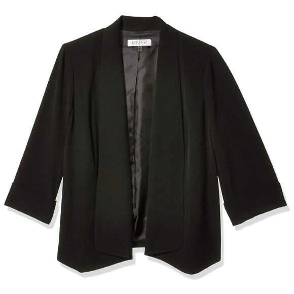 Kasper Womens Cardigan Stretch Crepe Flyaway Jacket Open Front 3/4 Sleeve Sz. 12 - Picture 2 of 12